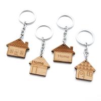 Wood Key Chain, Zinc Alloy, with Wood, House, plated 