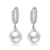 Huggie Hoop Drop Earring, Argent sterling 925, avec Shell Pearl, Rond, Placage, pavé de micro zircon & pour femme, plus de couleurs à choisir Vendu par paire