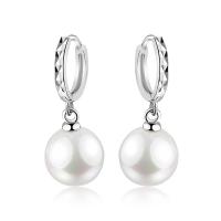 Huggie Hoop Drop Earring, 925 Sterling Silver, with Shell Pearl, Round & for woman 