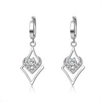 Huggie Hoop Drop Earring, Argent sterling 925, coeur, Plaqué de platine, pavé de micro zircon & pour femme & creux Vendu par paire