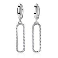 Huggie Hoop Drop Earring, Argent sterling 925, rectangle, Plaqué de platine, pavé de micro zircon & pour femme & creux Vendu par paire