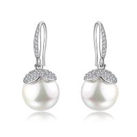 Sterling Silver Pearl Drop Earring, 925 Sterling Silver, with Shell Pearl, Round, micro pave cubic zirconia & for woman 