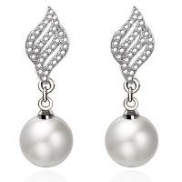 Sterling Silver Pearl Drop Earring, 925 Sterling Silver, with Shell Pearl, Angel Wing, with plastic earnut & micro pave cubic zirconia & for woman 