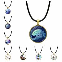 Christmas Jewelry Necklace, Zinc Alloy, with PU Leather Cord, with 1.18 inch extender chain, Round, gold color plated, Christmas Design & time gem jewelry, 25mm Approx 16.92 Inch 