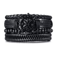 PU Leder Armband, mit Holz & Zinklegierung, 4 Stück & für den Menschen, schwarz, verkauft von setzen
