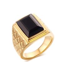 Stainless Steel Finger Ring, with Agate, gold color plated, Unisex 18mm 
