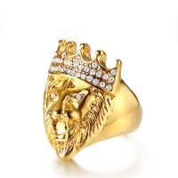 Rhinestone Stainless Steel Finger Ring, gold color plated & for man & with rhinestone, 27.5mm 