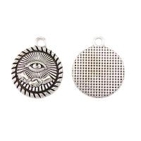 Zinc Alloy Jewelry Pendants, Round, plated, with eye pattern, silver color 