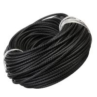 leather cord Cord, handmade, braided, black, 5mm 