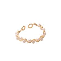 Cultured Freshwater Pearl Finger Ring, Brass, with pearl, Natural & fashion jewelry & for woman, golden, Inner Approx 20mm 