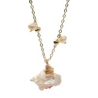 Freshwater Pearl Brass Necklace, with 1.2 extender chain, Natural & fashion jewelry & for woman, golden .72 Inch 