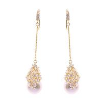 Cubic Zirconia Micro Pave Brass Earring, with Plastic Pearl, Geometrical Pattern, gold color plated, micro pave cubic zirconia & for woman 