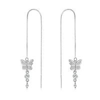 Sterling Silver Thread Through Earrings, 925 Sterling Silver, Butterfly, micro pave cubic zirconia & for woman 