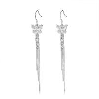 Fashion Fringe Earrings, 925 Sterling Silver, Butterfly, micro pave cubic zirconia & for woman 
