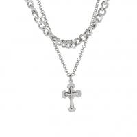Stainless Steel Jewelry Necklace, with 1.96inch extender chain, Cross, Double Layer & Unisex & oval chain Approx 18.11 Inch 