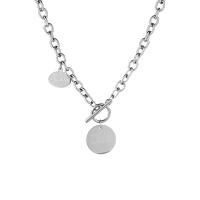 Stainless Steel Jewelry Necklace, Flat Round, Unisex & oval chain & with letter pattern Approx 18.8 Inch 