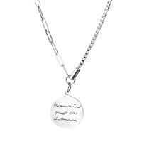 Stainless Steel Jewelry Necklace, with 1.96inch extender chain, Flat Round, with letter pattern & for woman Approx 17.3 Inch 
