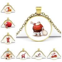 Christmas Jewelry Necklace, Zinc Alloy, with Glass, with 1.96 inch extender chain, Round, gold color plated, Christmas Design & time gem jewelry 35mm Approx 17.72 Inch 