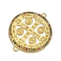 Cubic Zirconia Micro Pave Brass Connector, Flat Round, gold color plated, micro pave cubic zirconia Approx 1mm 