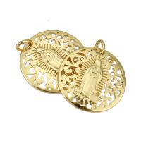 Hollow Brass Pendants, Flat Round, gold color plated Approx 2mm 