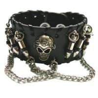 PU Leather Bracelet, with Zinc Alloy, with skull pattern & for man, black 