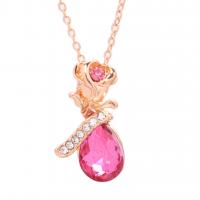 Zinc Alloy Rhinestone Pendants, rose gold color plated, for woman & with rhinestone, pink Approx 17.72 Inch 
