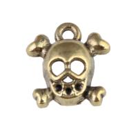 Zinc Alloy Skull Pendants, DIY, antique gold color, 14mm 