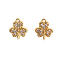 Rhinestone Brass Connector, Three Leaf Clover, 14K gold plated, fashion jewelry & for woman & with rhinestone, Crystal Gold 