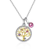Cubic Zirconia Micro Pave Sterling Silver Necklace, 925 Sterling Silver, with CRYSTALLIZED™, with 1.96inch extender chain, Tree, plated, oval chain & for woman & with rhinestone & hollow, 15mm, 4.5mm Approx 15.74 Inch 