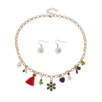 Enamel Zinc Alloy Jewelry Sets, earring & necklace, with 1.77inch extender chain, gold color plated, Christmas jewelry & oval chain & for woman Approx 16.65 Inch 