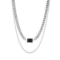 Collar de la joyería de titanio, Partículas de acero, con 1.97inch extender cadena, pulido, Doble capa & para mujer, plateado, longitud:aproximado 17.72 Inch, Vendido por UD