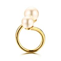 Stainless Steel Cuff Finger Ring, with Plastic Pearl, gold color plated & for woman, 3mm 