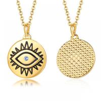 Stainless Steel Jewelry Necklace, with 1.97inch extender chain, gold color plated, with eye pattern & for woman & with rhinestone, 17mm Approx 17.72 Inch 