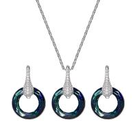 Sets de Joyas de Cristal , Plata de ley 925, Pendiente de stud & collar, con Cristal, para mujer, azul, 24x15mm, longitud:45 cm, Vendido por Set