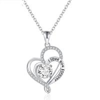 Sterling Silver Jewelry Necklace, 925 Sterling Silver, Heart, plated, for woman & with rhinestone cm 
