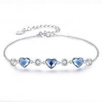 Sterling Silver Bracelets, 925 Sterling Silver, with Crystal, Heart, for woman & with rhinestone, mixed colors .5 cm 