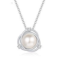 Sterling Silver Pearl Necklace, 925 Sterling Silver, with Shell Pearl, micro pave cubic zirconia & for woman cm 