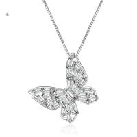 Cubic Zircon Micro Pave Brass Necklace, Butterfly, micro pave cubic zirconia & for woman, platinum color cm 