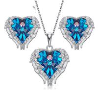 Crystal Necklace, 925 Sterling Silver, Stud Earring & pendant, with Crystal, Winged Heart, for woman & with rhinestone 