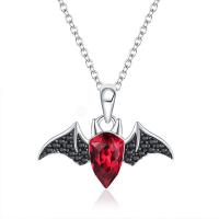 Sterling Silver Jewelry Necklace, 925 Sterling Silver, with Crystal, Bat, plated, for woman, mixed colors cm 