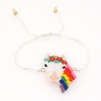 Glass Seed Beads Bracelets, Seedbead, with Polyester Cord, Unicorn, handmade, woven pattern & for woman, mixed colors cm 