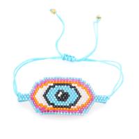 Glass Seed Beads Bracelets, Seedbead, with Polyester Cord, Evil Eye, handmade, woven pattern & for woman, mixed colors cm 