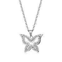 Stainless Steel Jewelry Necklace, Butterfly, fashion jewelry & with rhinestone Approx 50 cm 