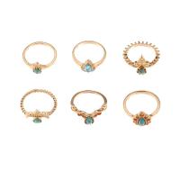 Zinc Alloy Ring Set, with turquoise, gold color plated, 6 pieces & for woman, 17mm, US Ring .5 