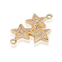 Cubic Zirconia Micro Pave Brass Connector, Star, plated, micro pave cubic zirconia, golden 