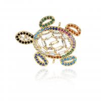 Cubic Zirconia Micro Pave Brass Connector, Turtle, plated, micro pave cubic zirconia, golden 