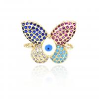 Cubic Zirconia Micro Pave Brass Connector, Butterfly, plated, evil eye pattern & micro pave cubic zirconia, golden 