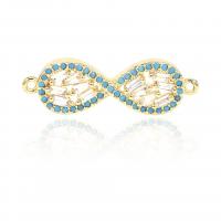 Cubic Zirconia Micro Pave Brass Connector, with turquoise, Number 8, plated, micro pave cubic zirconia, golden 