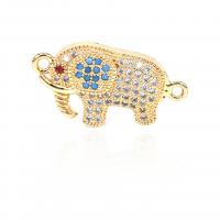 Cubic Zirconia Micro Pave Brass Connector, Elephant, plated, micro pave cubic zirconia, golden 