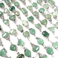 Piedras preciosas de acero inoxidable anillo de dedo, con Aventurina verde, unisexo, color mixto, 17mm, 20PCs/Bolsa, Vendido por Bolsa